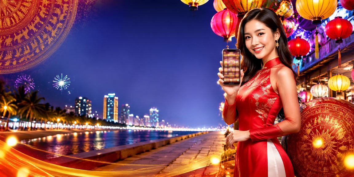 Người dùng trải nghiệm ứng dụng casino di động tại chợ đêm Nha Trang rực rỡ ánh đèn