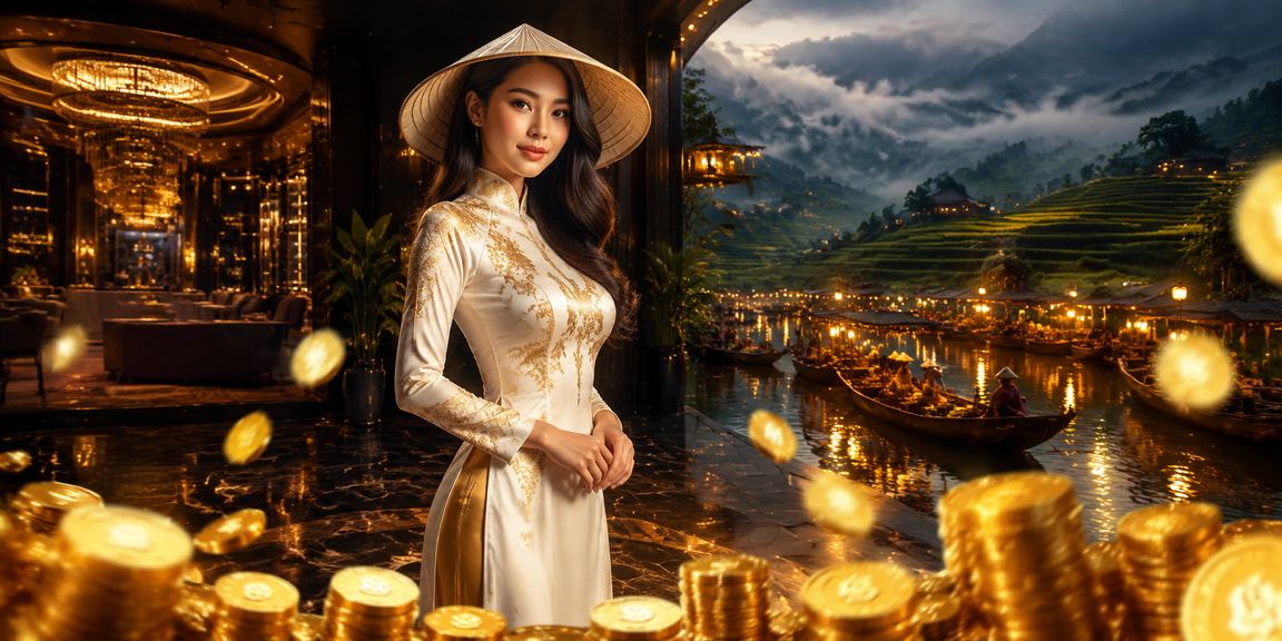 Khung cảnh Sa Pa thanh bình với người dùng đội nón lá tham gia giải trí trực tuyến an toàn trên điện thoại